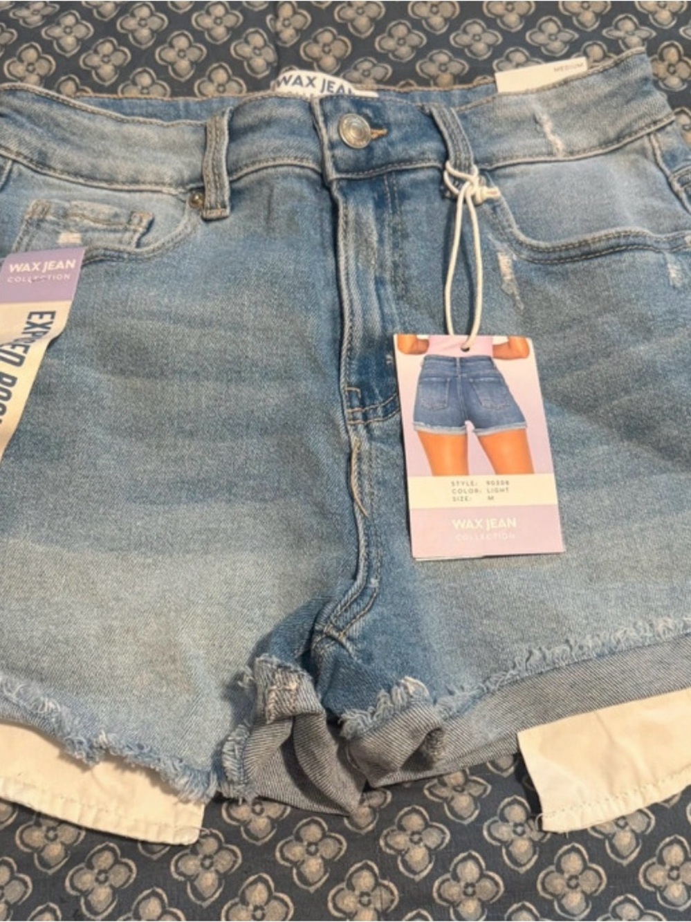 Wax Jean Light Wash High-Rise Denim Cutoff Shorts - Blue